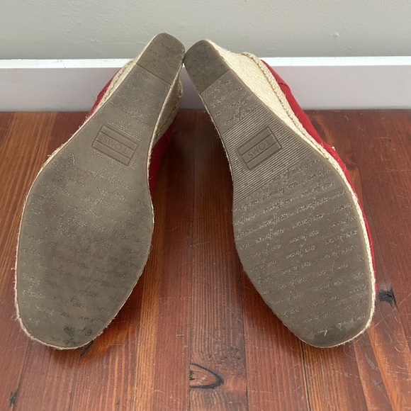 TOMS Red Canvas Espadrille Wedges - Picture 4 of 4